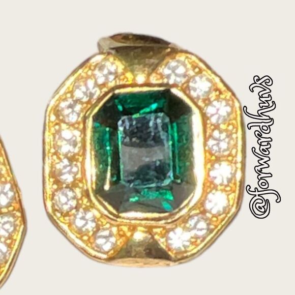 Vintage Clip On Gemstone Rhinestone Earrings - Picture 3 of 9